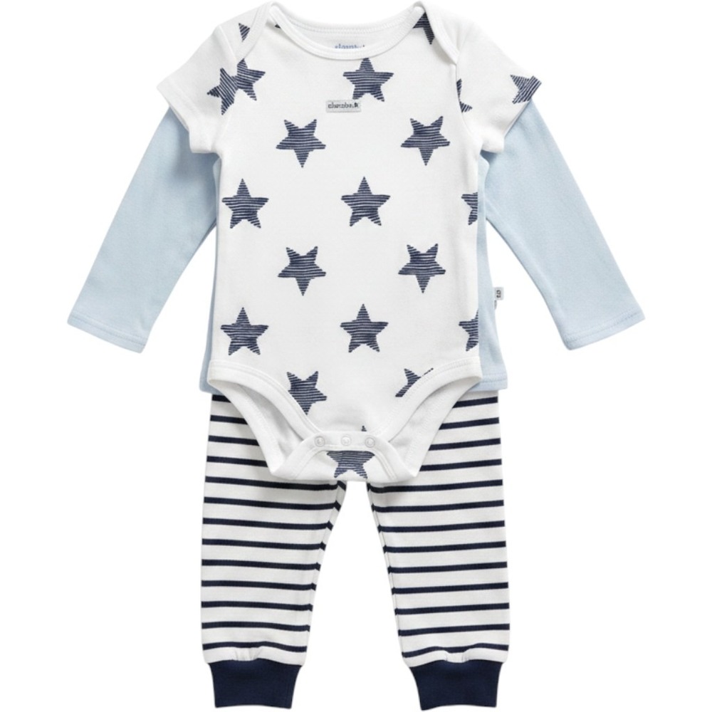Absorba Paris Baby Boy 4 Piece Set Stars Stripes Bodysuits Pants Navy Blue 12M